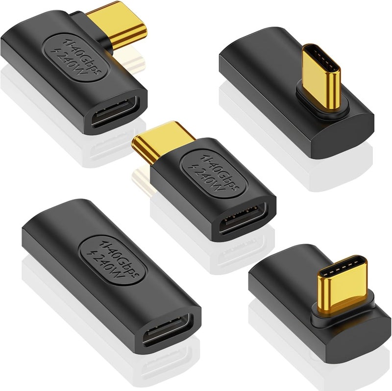 Poyiccot USB C Right Angle Adapter, 90 Degree USB C Adapter 240W PD, 40Gbps, 8K@60Hz Right Angle Type C to Type C Extension Connector for Thunderbolt 4, Steam Deck, Laptop, Smart Phone, 5-Pack - Image 1